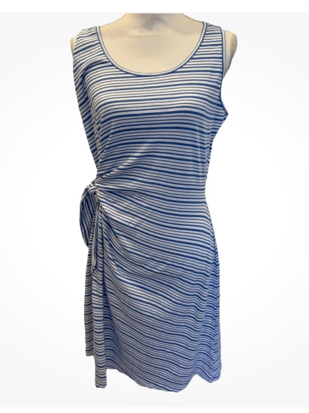 Talbots Cotton Side Tie Shift Dress Sunday Morning Stripe Size Large